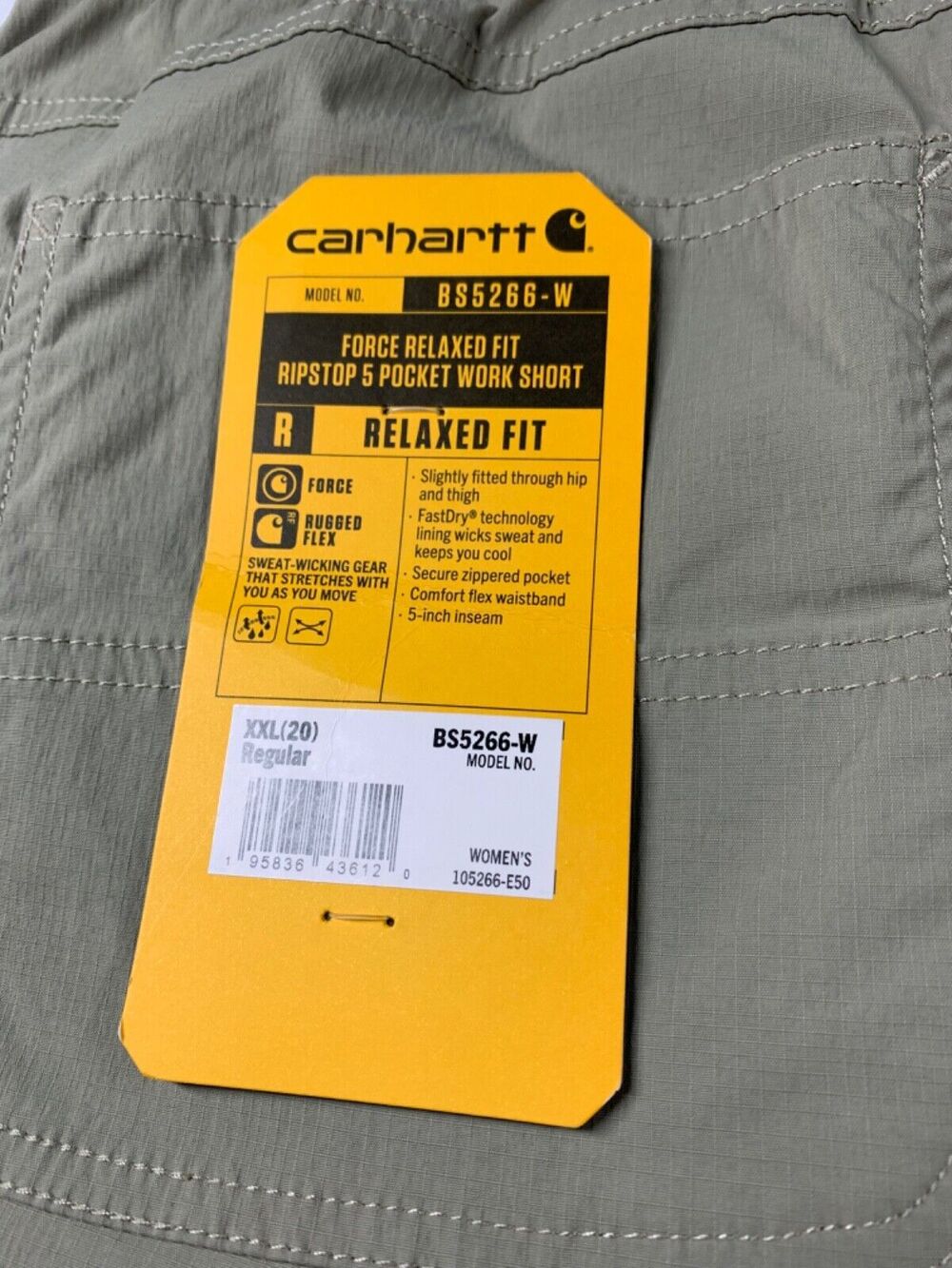 Carhartt Force Womens Work Shorts 20 XXL NWT Tan Ripstop Relaxed Fit 5 Pocket - Picture 8 of 12